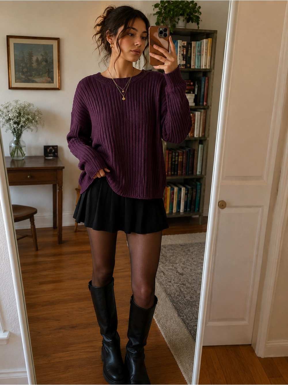Jessica Simpson Ribbed Knit Sweater Plum Slouchy Dark Academia Bookstore Girl XL